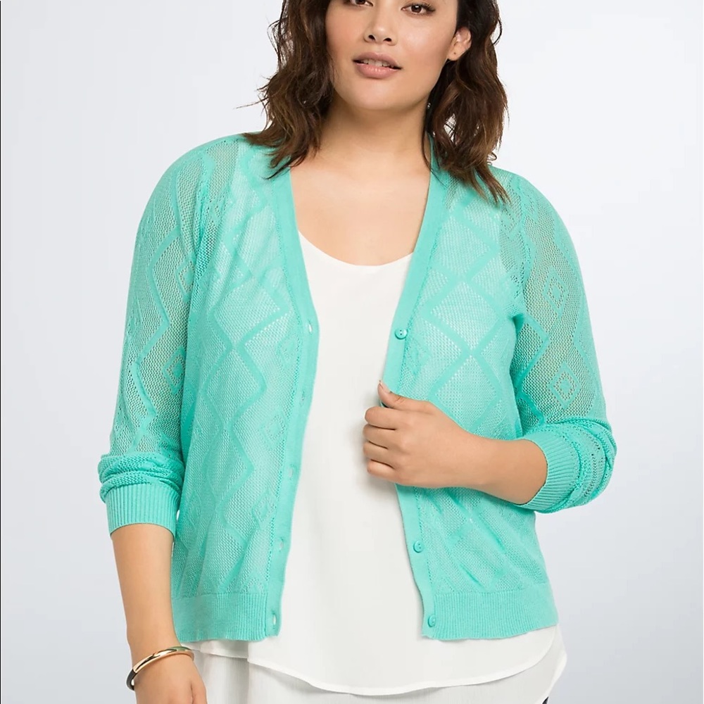 Torrid Pointelle Sheer light weight Turquoise cardigan Woman’s Plus Size 3